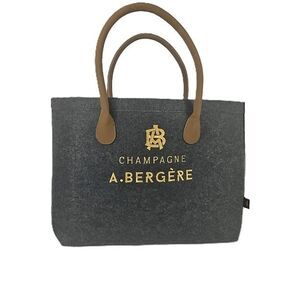 A. Bergère Champagne France Felt Tote Bag + Pouch Rare NWOT Gray Gold